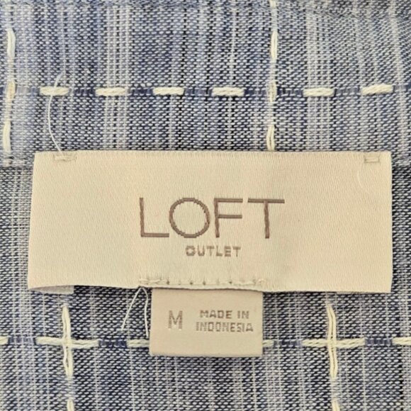 Loft Outlet Womens Medium Denim Plaid Cotton Tunic Top Long Sleeve V-Neck Collar - Picture 6 of 7